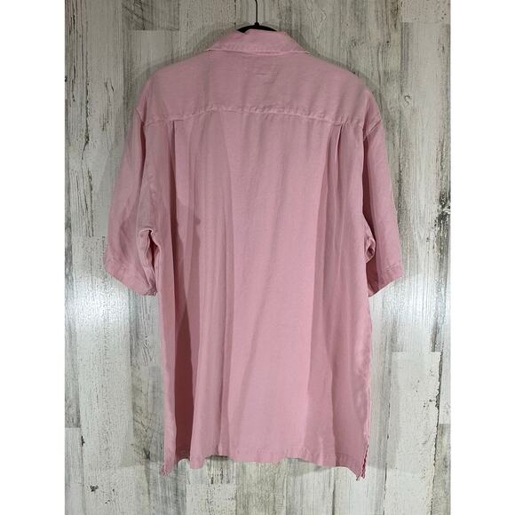 Fonte Mens Medium Button Up Camp Shirt Pastel Pink 100% Washed Silk Vintage - Picture 2 of 8